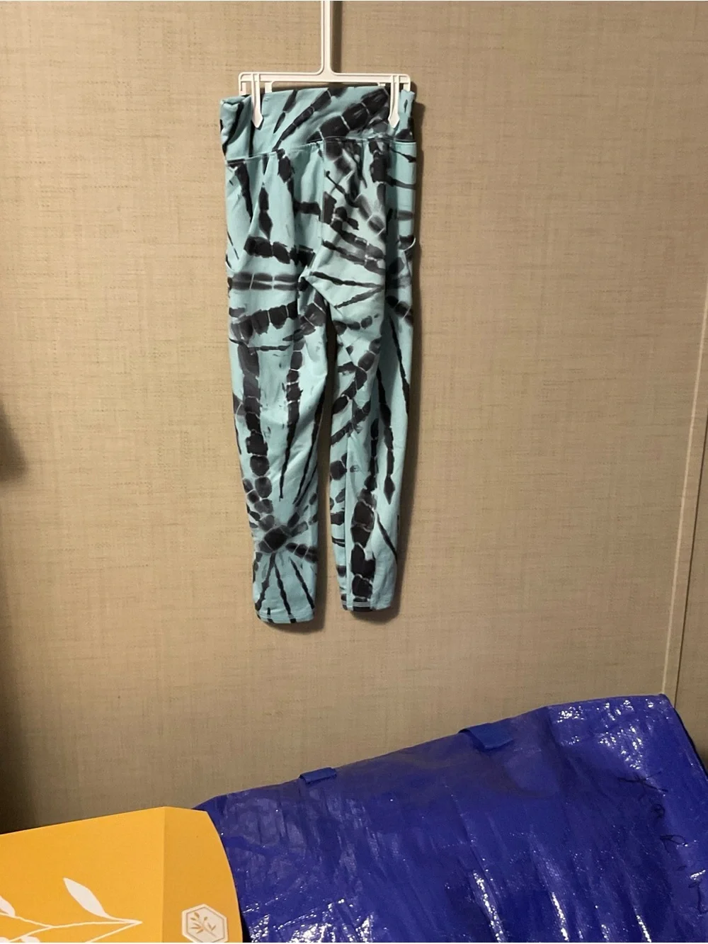 Justice Kids Tie-Dye Leggings in Light Blue and Black with Ladder Cutouts